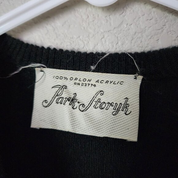 PARK STORYK 60's Rose Embroidered Cardigan Sweater Black Floral Orlon Knit - Picture 4 of 7